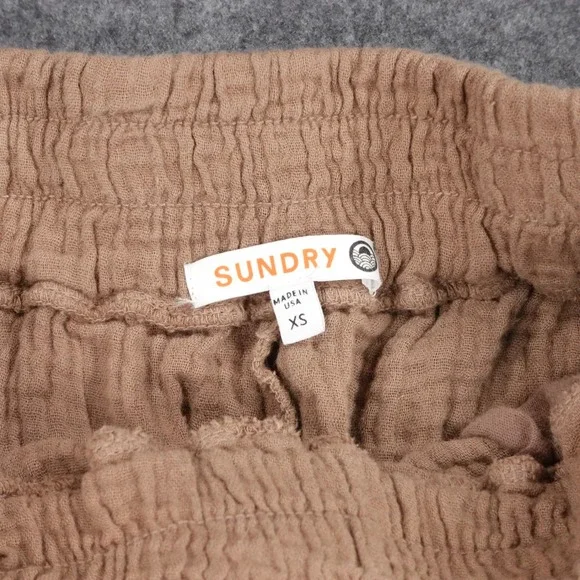 Sundry Womens Brown Gauze Cargo Pants Elastic Waist Drawstring XS Made in USA - Picture 3 of 8